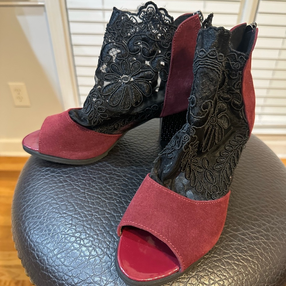 Black and Burgundy Lace Ankle Booties ❤️ Size 38 /7.5 or 8! Best Offer Accepted!